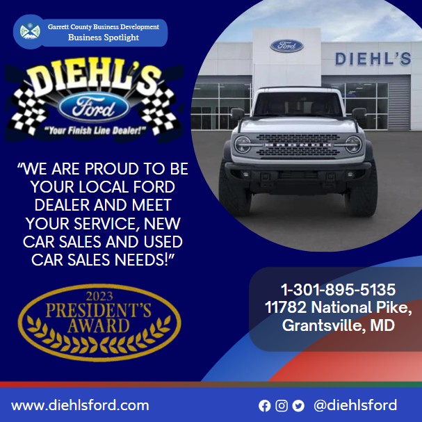 Today's Business Spotlight 📣 is on Diehl's Ford Sales!
Visit them at www.diehlsford.com or Diehl's Ford Sales
Follow us to see more daily Garrett County Business Spotlights!
If you are interested in having your business featured contact Connor Norman at cnorman@garrettcountymd.gov. #businessdevelopment #garrettcountymd